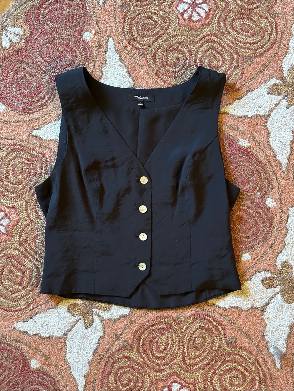 Madewell Black V-Neck Button Crop Top